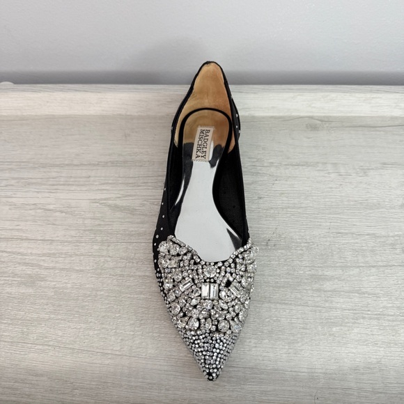 Badgley Mischka Quinn Crystal Embellished Pointed Toe Black Flats Size 8 - Picture 5 of 14